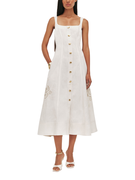 Aje Halo Embroidered Shirt Midi Dress, White Ivory, White