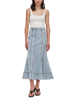 Aje Tia Denim Midi Skirt, Light Blue Wash, Light Blue Wash