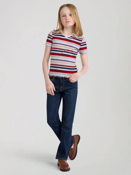 Levi's Kids' Ribbed Knit Striped Polo Top, Egret, Egret