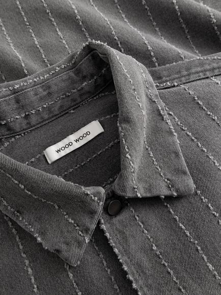 WOOD WOOD David Stripe Denim Overshirt, Grey Denim - view 2, Grey Denim