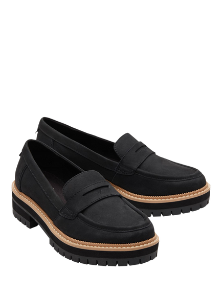 TOMS Cara Lug Sole Leather Loafers, Black - view 2, Black