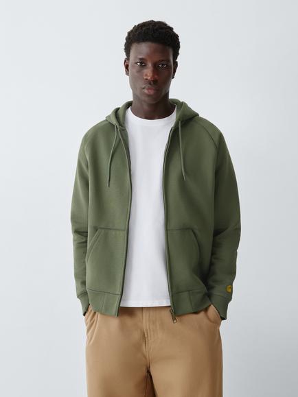 Carhartt WIP Chase Zip Front Cotton Blend Hoodie, Leaf/Gold, Leaf/Gold