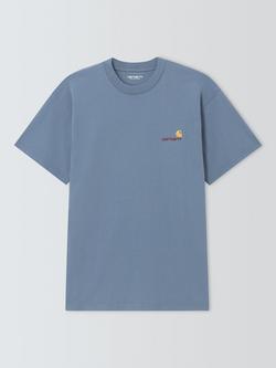 Carhartt WIP American Script Logo Cotton T-Shirt, Shady Blue, Shady Blue