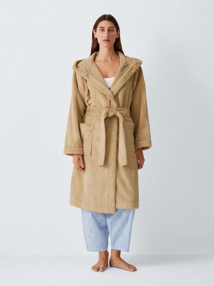 John Lewis Faux Fur Robe, Sesame, Sesame