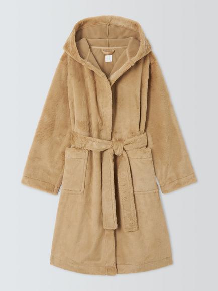 John Lewis Faux Fur Robe, Sesame, Sesame