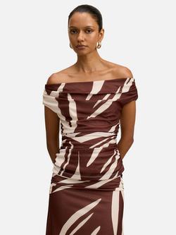 Forever New Petite Mimi Bardot Top, Brown/Multi, Brown/Multi