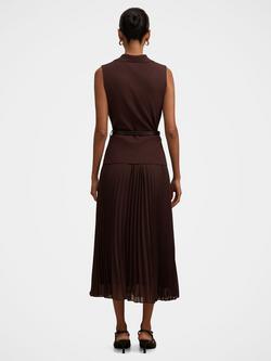 Forever New Petite Chelsea Pleated Mixed Midi Dress, Chocolate - view 2, Chocolate