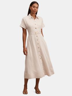 Forever New Emma Stripe Shirt Midi Dress, Brown/White, Brown/White