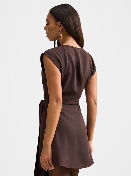 Forever New Peony Tie Waist Mini Dress, Dark Chocolate - view 2, Dark Chocolate