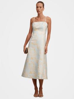 Forever New Charlotte Floral Jacquard Midi Dress, Blue/Gold, Blue/Gold