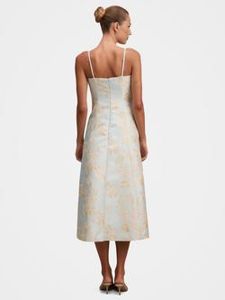 Forever New Charlotte Floral Jacquard Midi Dress, Blue/Gold - view 2, Blue/Gold