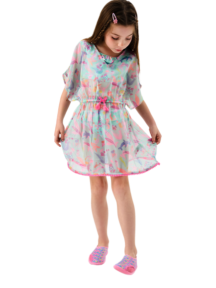 Angels by Accessorize Kids' Sea Life Shortie Kaftan, Pastel/Multi, Pastel/Multi