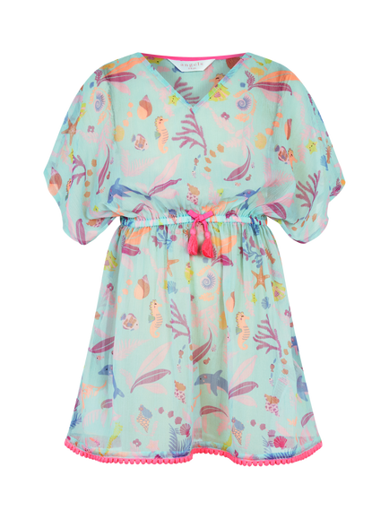 Angels by Accessorize Kids' Sea Life Shortie Kaftan, Pastel/Multi - view 2, Pastel/Multi