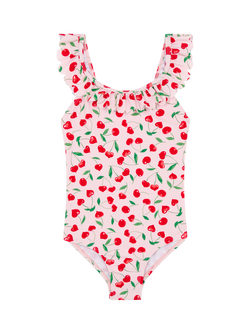 Angels by Accessorize Kids' Cherries Frilled Swimsuit, Pink, Pink