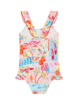 Angels by Accessorize Kids' Riviera Print Frill Swimsuit, Pastel/Multi - view 2, Pastel/Multi