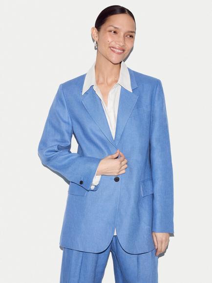 Jigsaw Peak Lapel Pure Linen Blazer, Blue