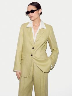 Jigsaw Peak Lapel Pure Linen Blazer, Green