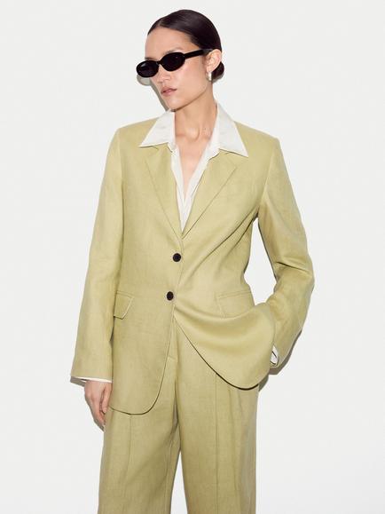 Jigsaw Peak Lapel Pure Linen Blazer, Green