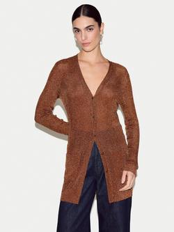 Jigsaw Metallic Longline Cardigan, Bronze, Bronze