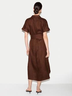 Jigsaw Pure Linen Shirt Midi Dress - view 2, Brown