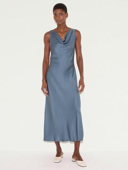 Jigsaw Cowl Neck Bias Cut Satin Dress, Blue, Blue