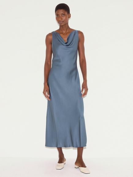 Jigsaw Cowl Neck Bias Cut Satin Dress, Blue, Blue