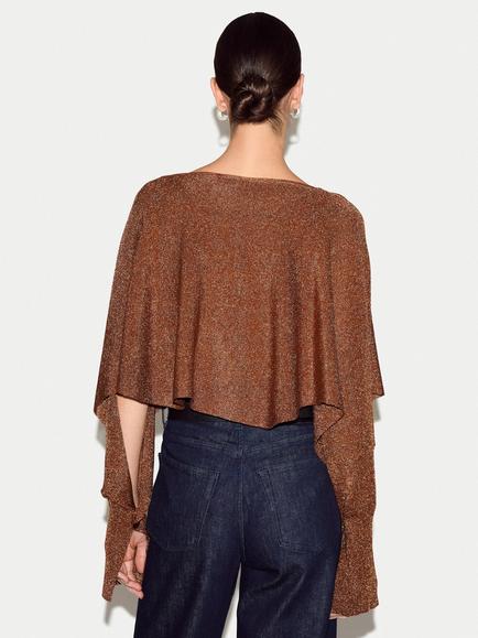 Jigsaw Boat Neck Metallic Poncho, Bronze - view 2, Bronze