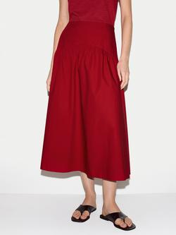 Jigsaw Cotton Poplin Midi Skirt, Red, Red
