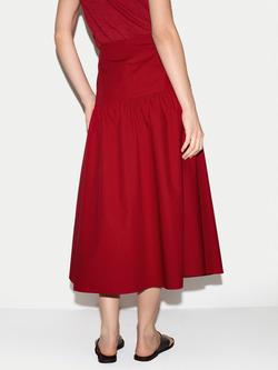 Jigsaw Cotton Poplin Midi Skirt, Red - view 2, Red