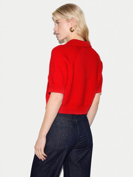 Jigsaw Collared Chunky Knit Top - view 2, Red