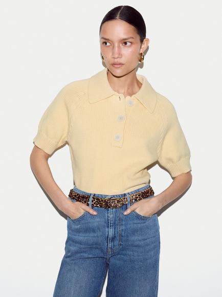 Jigsaw Collared Chunky Knit Top, Pale Yellow