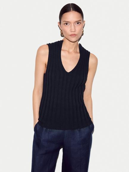Jigsaw 90's Ribbed Vest Top, Navy