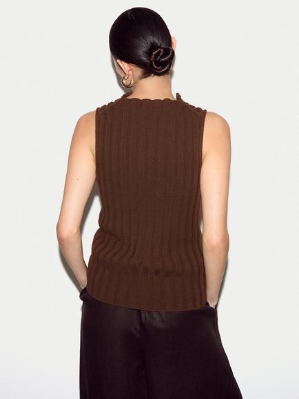 Jigsaw 90's Ribbed Vest Top - view 2, Brown