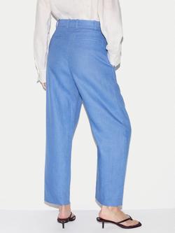 Jigsaw Pleated Tapered Pure Linen Trousers - view 2, Blue