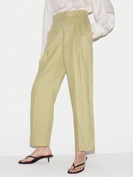 Jigsaw Pleated Tapered Pure Linen Trousers, Green
