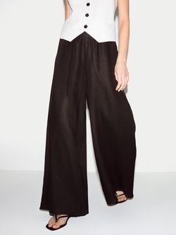 Jigsaw Pure Linen Palazzo Trousers, Brown, Brown