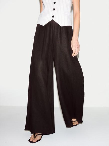 Jigsaw Pure Linen Palazzo Trousers, Brown