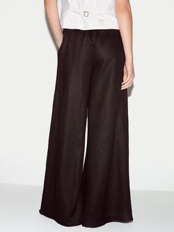 Jigsaw Pure Linen Palazzo Trousers, Brown - view 2, Brown