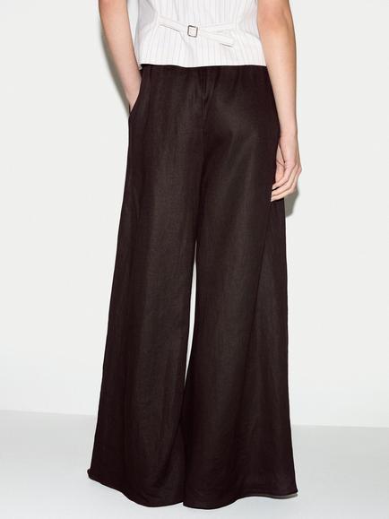 Jigsaw Pure Linen Palazzo Trousers - view 2, Brown