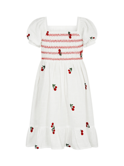 Angels by Accessorize Kids' Embroidered Cherries Smocked Dress, White - view 2, White