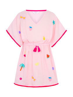 Angels by Accessorize Kids' Fruit Embroidered Kaftan, Pink, Pink