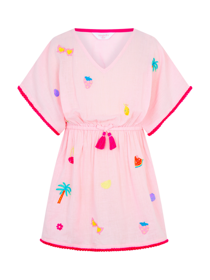 Angels by Accessorize Kids' Fruit Embroidered Kaftan, Pink, Pink