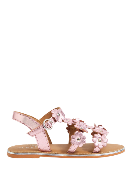 Angels by Accessorize Kids' Metallic Flower Open Toe Sandals, Pink, Pink