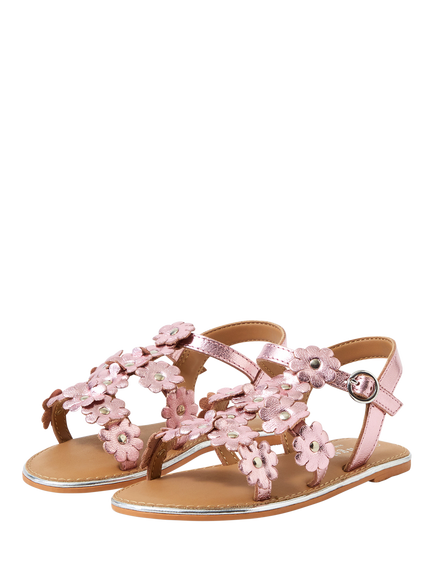 Angels by Accessorize Kids' Metallic Flower Open Toe Sandals, Pink - view 2, Pink