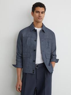 Reiss Lagos Woven Four Pocket Jacket, Airforce Blue, Airforce Blue