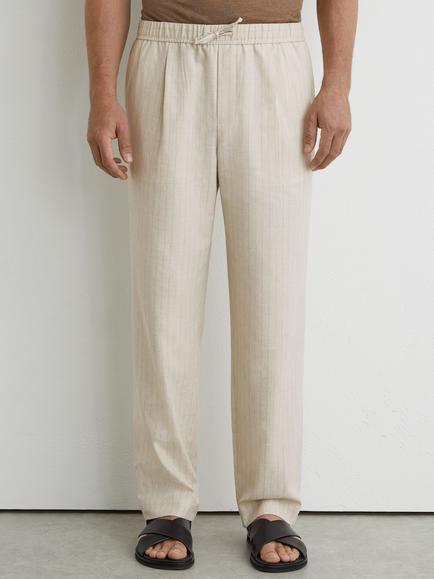 Reiss Slayman Pinstripe Tapered Drawstring Trousers, Off White, Off White