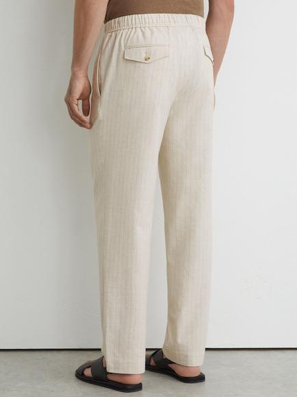 Reiss Slayman Pinstripe Tapered Drawstring Trousers, Off White - view 2, Off White
