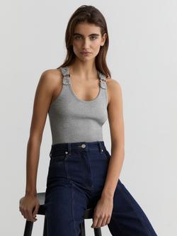 Reiss Bella Stretch Hardware Detail Cotton Blend Vest, Grey Marl, Grey Marl