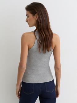 Reiss Bella Stretch Hardware Detail Cotton Blend Vest, Grey Marl - view 2, Grey Marl