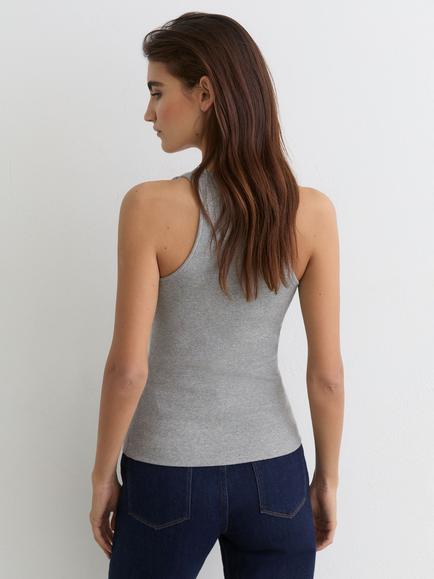 Reiss Bella Stretch Hardware Detail Cotton Blend Vest, Grey Marl - view 2, Grey Marl
